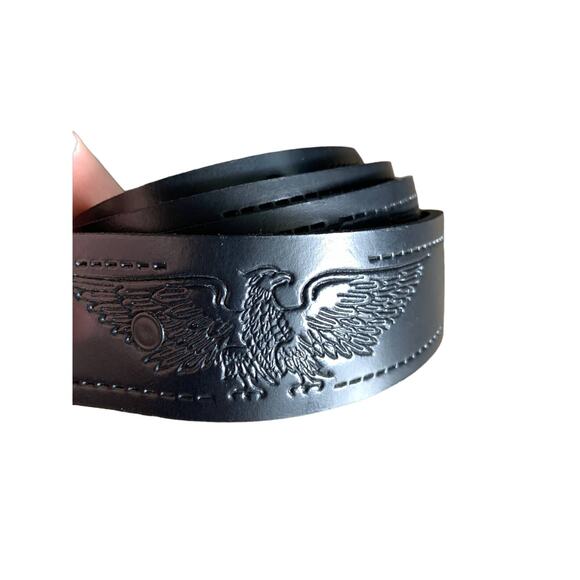 Genuine Cowhide Taskforce Black Leather Belt Eagle Embossed Size 38 NO BUCKLE - Picture 1 of 4